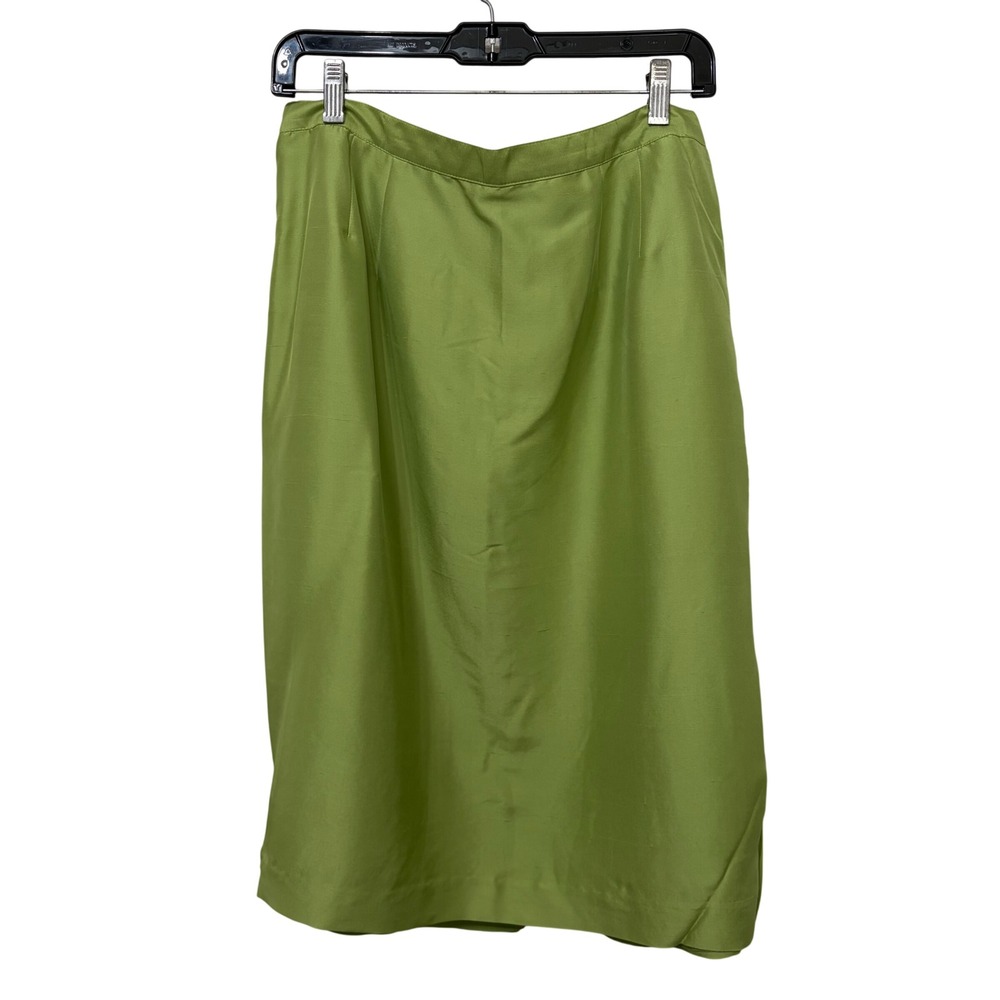 Worthington Woman 16W Chartreuse Green 100% Silk Midi Skirt Elastic Back Lined
